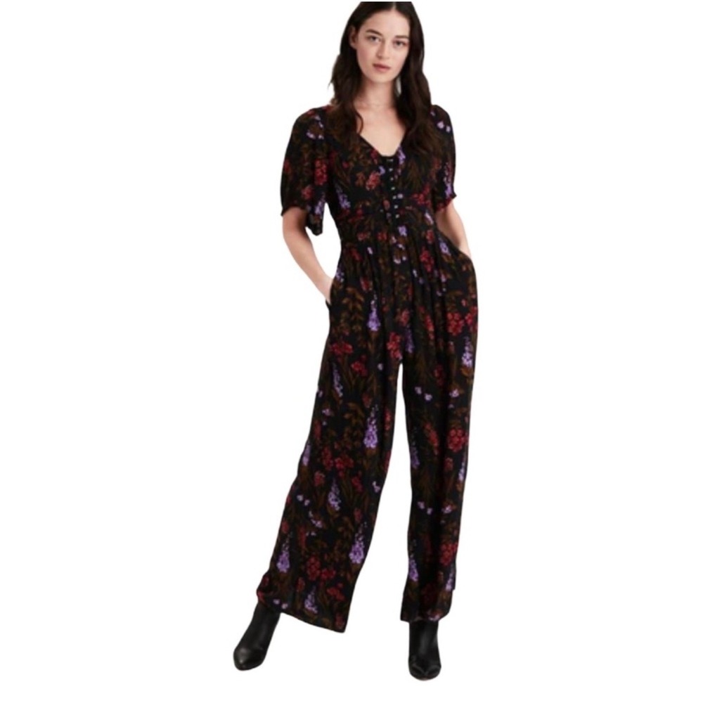 American Eagle Size‎ 2 Floral Print Smocked Corset Whimsigoth Boho Jumpsuit Y2K